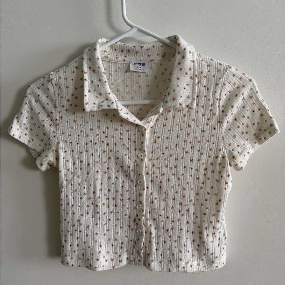 Cotton On Cream Floral Ribbed Crop Top